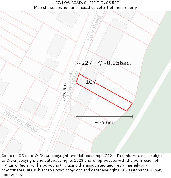 107, LOW ROAD, SHEFFIELD, S6 5FZ: Plot and title map