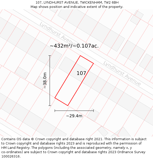 107, LYNDHURST AVENUE, TWICKENHAM, TW2 6BH: Plot and title map