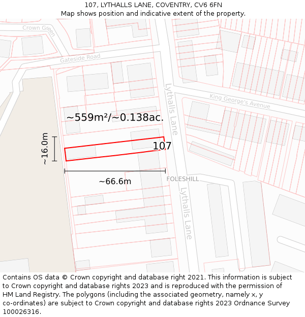 107, LYTHALLS LANE, COVENTRY, CV6 6FN: Plot and title map