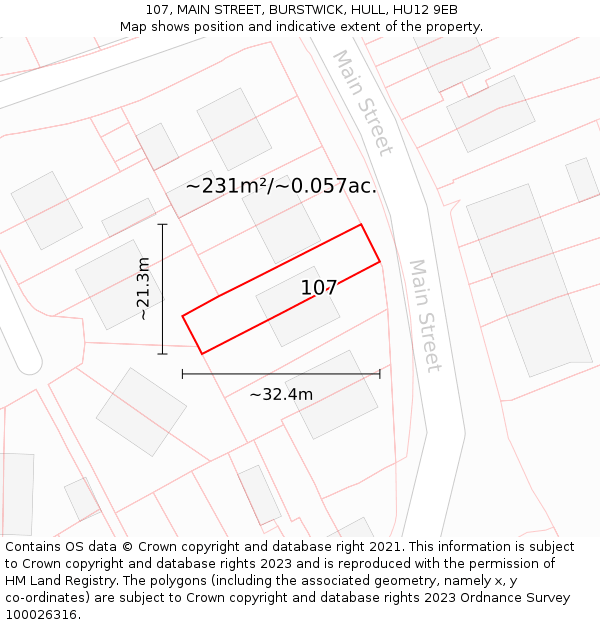 107, MAIN STREET, BURSTWICK, HULL, HU12 9EB: Plot and title map