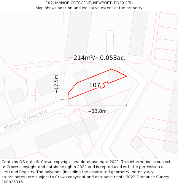 107, MANOR CRESCENT, NEWPORT, PO30 2BH: Plot and title map