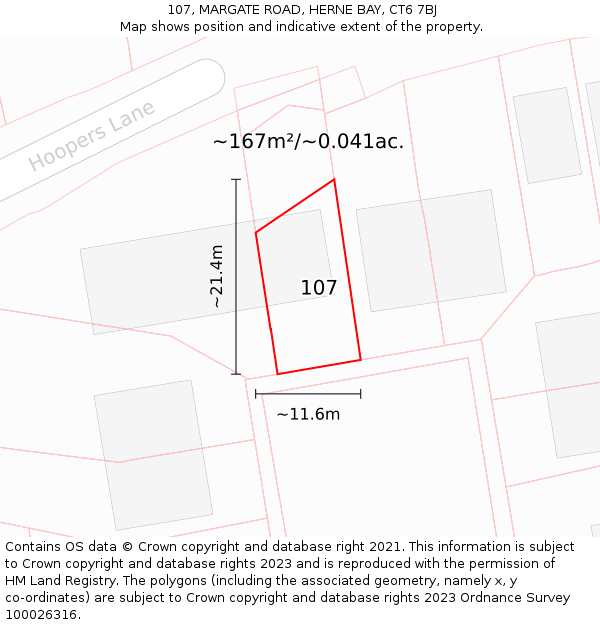 107, MARGATE ROAD, HERNE BAY, CT6 7BJ: Plot and title map