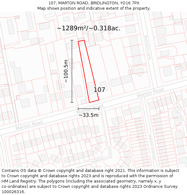 107, MARTON ROAD, BRIDLINGTON, YO16 7PX: Plot and title map