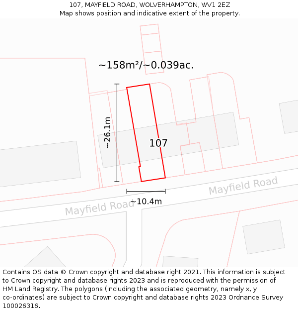 107, MAYFIELD ROAD, WOLVERHAMPTON, WV1 2EZ: Plot and title map