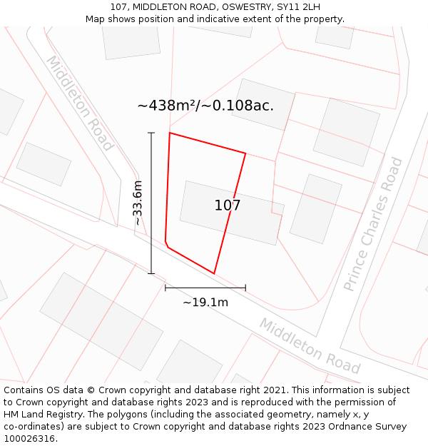 107, MIDDLETON ROAD, OSWESTRY, SY11 2LH: Plot and title map