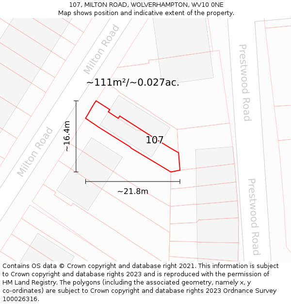 107, MILTON ROAD, WOLVERHAMPTON, WV10 0NE: Plot and title map