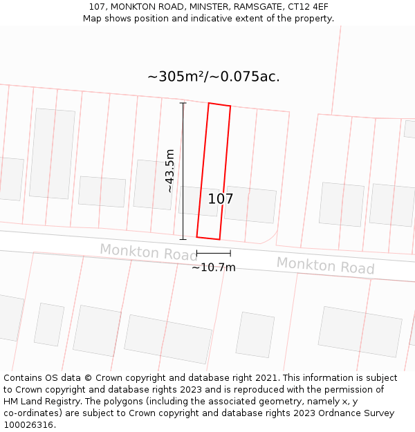 107, MONKTON ROAD, MINSTER, RAMSGATE, CT12 4EF: Plot and title map