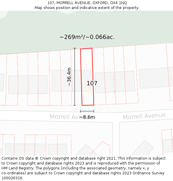 107, MORRELL AVENUE, OXFORD, OX4 1NQ: Plot and title map