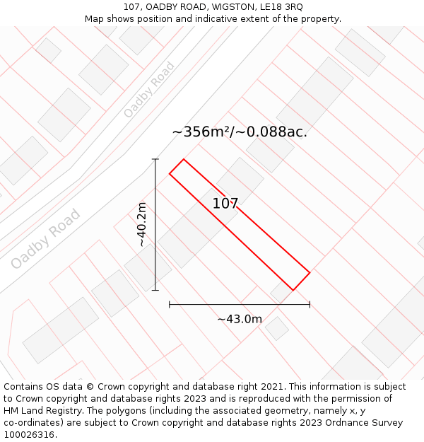 107, OADBY ROAD, WIGSTON, LE18 3RQ: Plot and title map