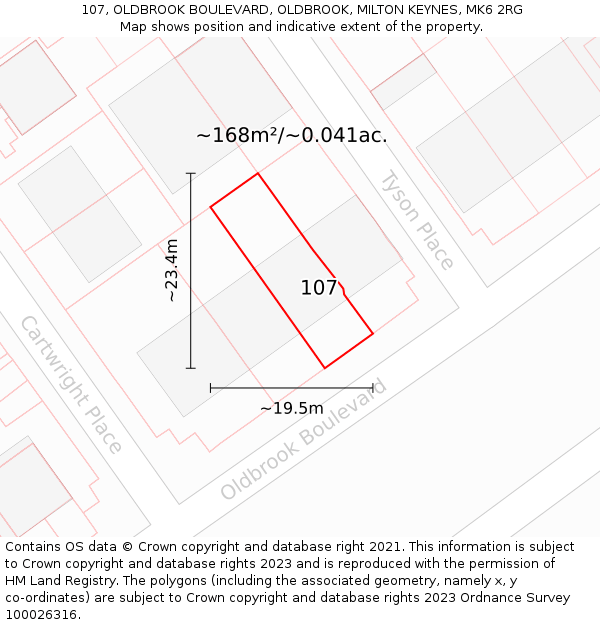 107, OLDBROOK BOULEVARD, OLDBROOK, MILTON KEYNES, MK6 2RG: Plot and title map