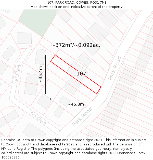 107, PARK ROAD, COWES, PO31 7NE: Plot and title map