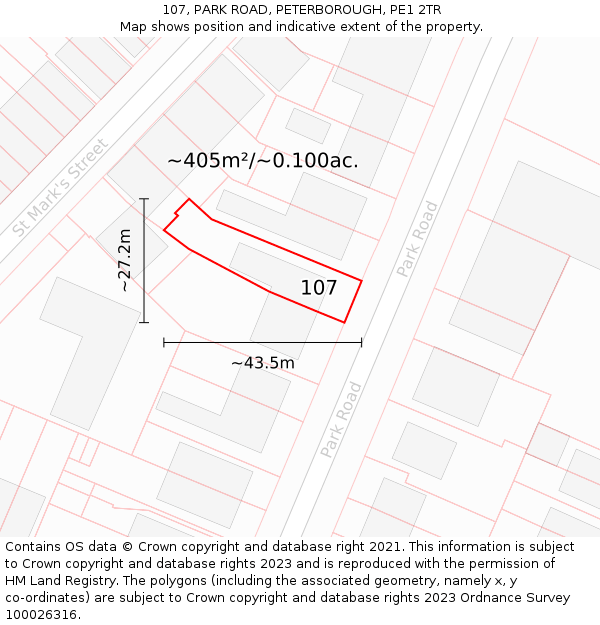 107, PARK ROAD, PETERBOROUGH, PE1 2TR: Plot and title map