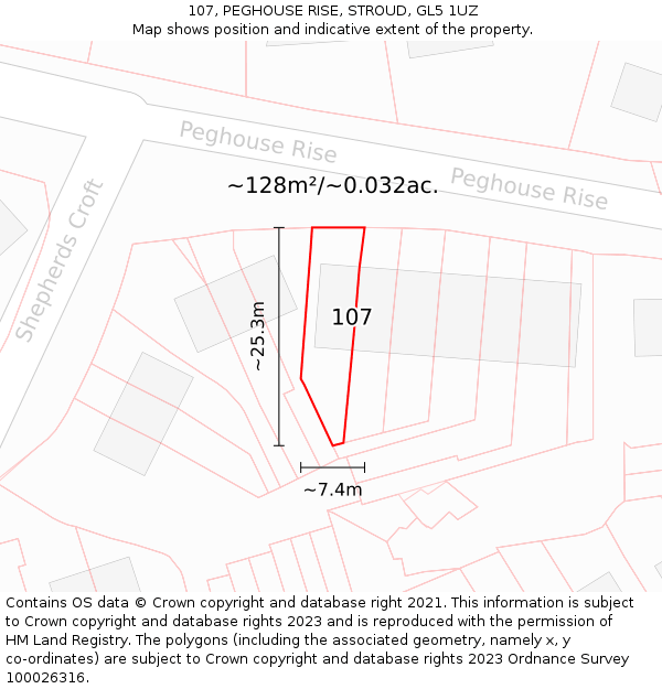 107, PEGHOUSE RISE, STROUD, GL5 1UZ: Plot and title map