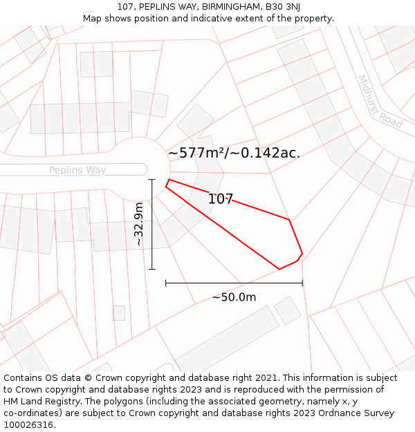 107, PEPLINS WAY, BIRMINGHAM, B30 3NJ: Plot and title map