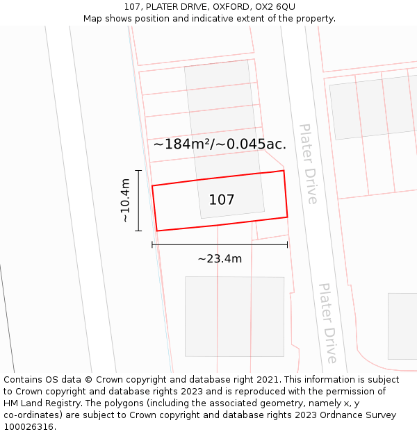 107, PLATER DRIVE, OXFORD, OX2 6QU: Plot and title map