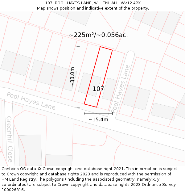 107, POOL HAYES LANE, WILLENHALL, WV12 4PX: Plot and title map