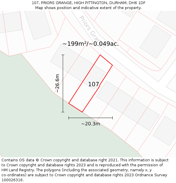 107, PRIORS GRANGE, HIGH PITTINGTON, DURHAM, DH6 1DF: Plot and title map