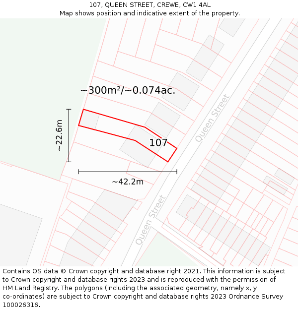 107, QUEEN STREET, CREWE, CW1 4AL: Plot and title map