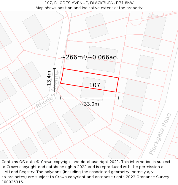 107, RHODES AVENUE, BLACKBURN, BB1 8NW: Plot and title map