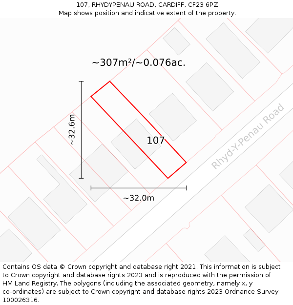 107, RHYDYPENAU ROAD, CARDIFF, CF23 6PZ: Plot and title map