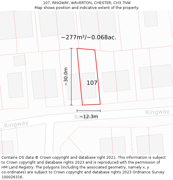 107, RINGWAY, WAVERTON, CHESTER, CH3 7NW: Plot and title map