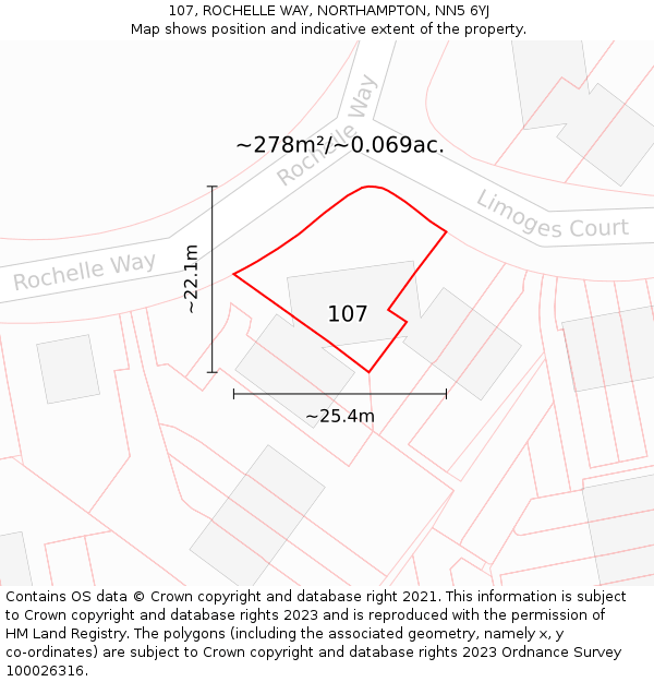 107, ROCHELLE WAY, NORTHAMPTON, NN5 6YJ: Plot and title map