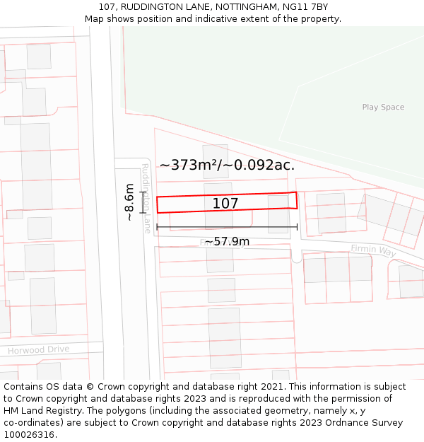 107, RUDDINGTON LANE, NOTTINGHAM, NG11 7BY: Plot and title map