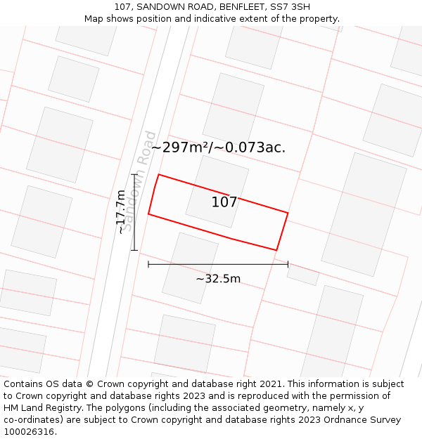 107, SANDOWN ROAD, BENFLEET, SS7 3SH: Plot and title map