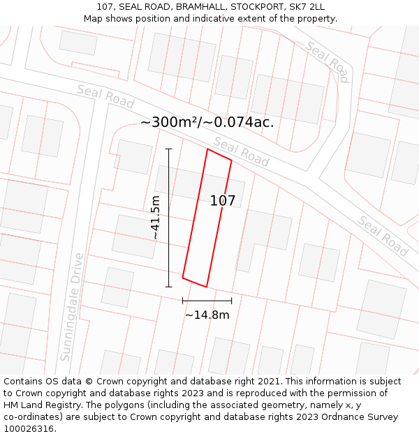 107, SEAL ROAD, BRAMHALL, STOCKPORT, SK7 2LL: Plot and title map