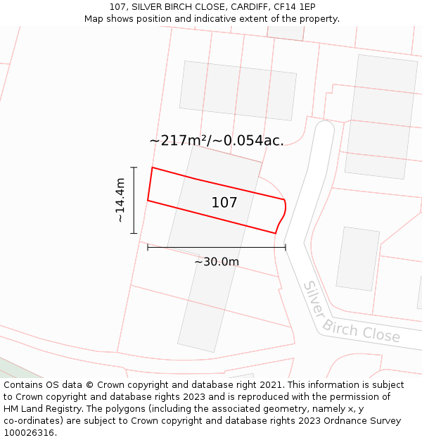 107, SILVER BIRCH CLOSE, CARDIFF, CF14 1EP: Plot and title map