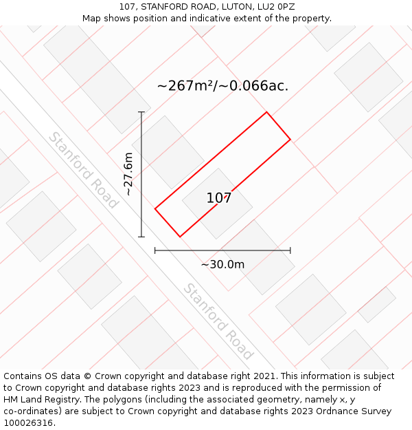 107, STANFORD ROAD, LUTON, LU2 0PZ: Plot and title map