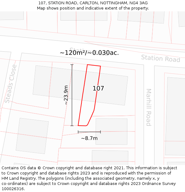 107, STATION ROAD, CARLTON, NOTTINGHAM, NG4 3AG: Plot and title map