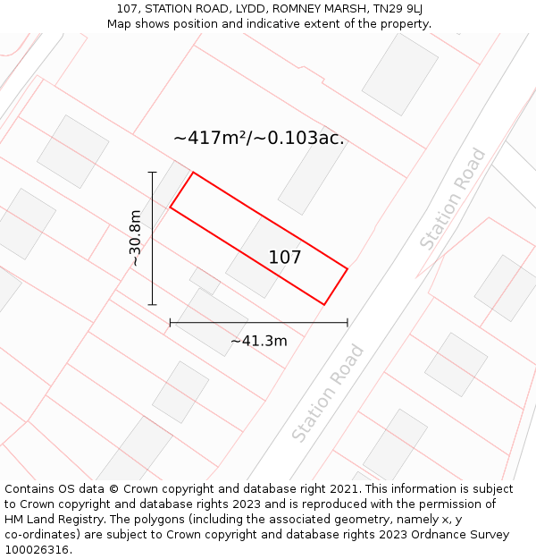 107, STATION ROAD, LYDD, ROMNEY MARSH, TN29 9LJ: Plot and title map