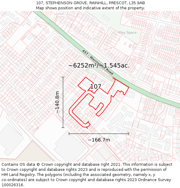 107, STEPHENSON GROVE, RAINHILL, PRESCOT, L35 9AB: Plot and title map