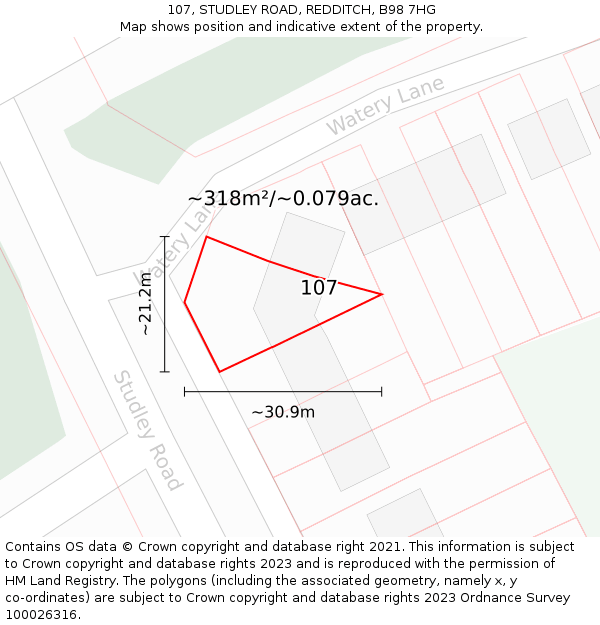 107, STUDLEY ROAD, REDDITCH, B98 7HG: Plot and title map