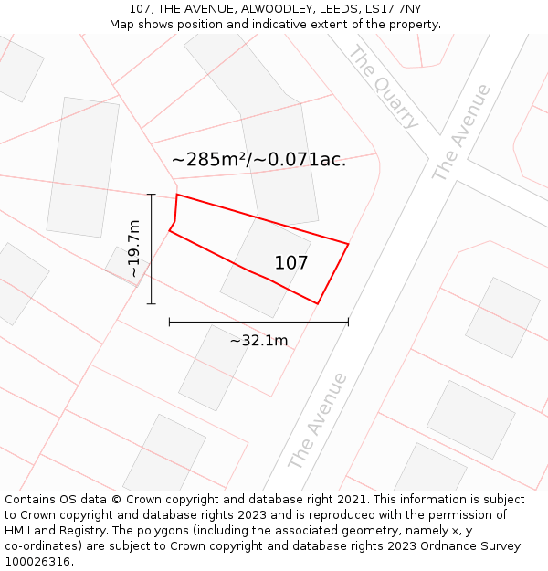 107, THE AVENUE, ALWOODLEY, LEEDS, LS17 7NY: Plot and title map