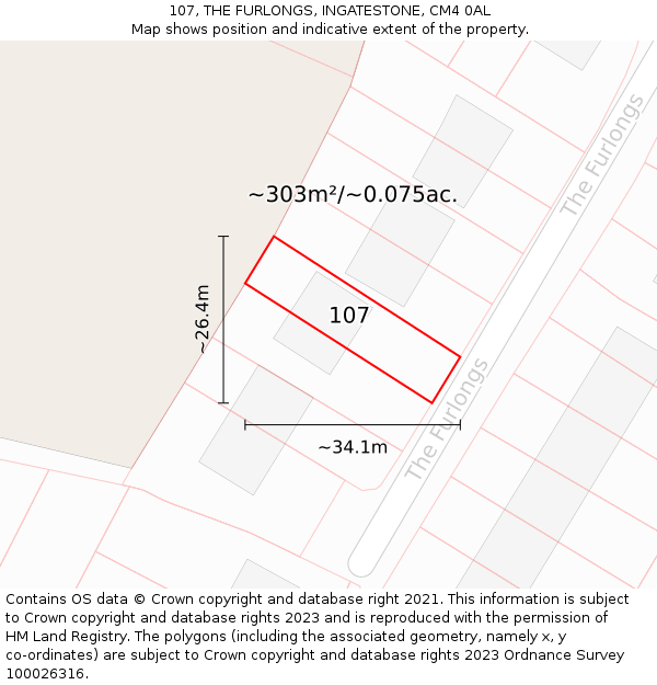 107, THE FURLONGS, INGATESTONE, CM4 0AL: Plot and title map