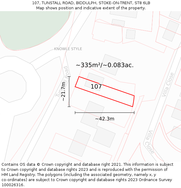 107, TUNSTALL ROAD, BIDDULPH, STOKE-ON-TRENT, ST8 6LB: Plot and title map