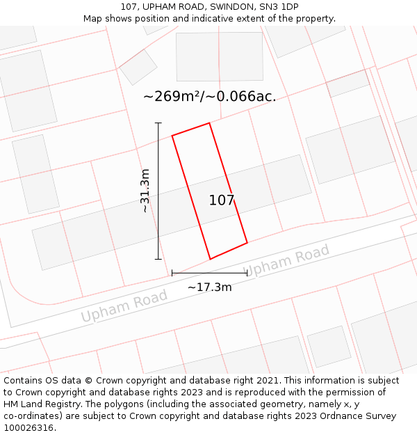 107, UPHAM ROAD, SWINDON, SN3 1DP: Plot and title map