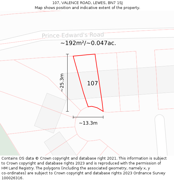 107, VALENCE ROAD, LEWES, BN7 1SJ: Plot and title map