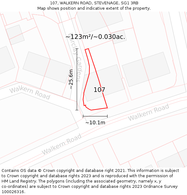 107, WALKERN ROAD, STEVENAGE, SG1 3RB: Plot and title map