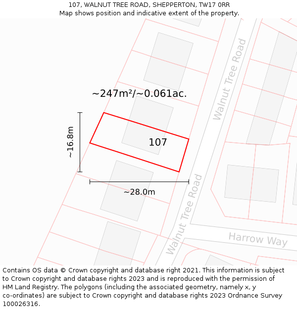 107, WALNUT TREE ROAD, SHEPPERTON, TW17 0RR: Plot and title map