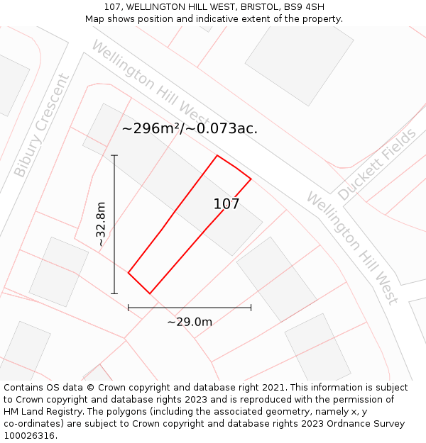 107, WELLINGTON HILL WEST, BRISTOL, BS9 4SH: Plot and title map