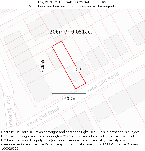 107, WEST CLIFF ROAD, RAMSGATE, CT11 9NS: Plot and title map