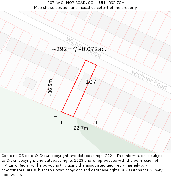 107, WICHNOR ROAD, SOLIHULL, B92 7QA: Plot and title map