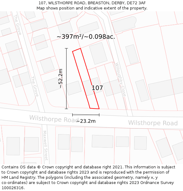 107, WILSTHORPE ROAD, BREASTON, DERBY, DE72 3AF: Plot and title map