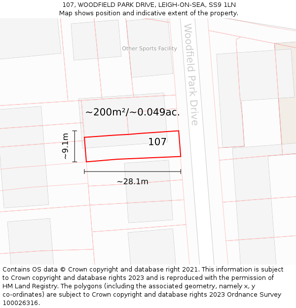 107, WOODFIELD PARK DRIVE, LEIGH-ON-SEA, SS9 1LN: Plot and title map