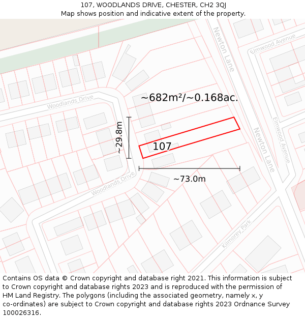 107, WOODLANDS DRIVE, CHESTER, CH2 3QJ: Plot and title map