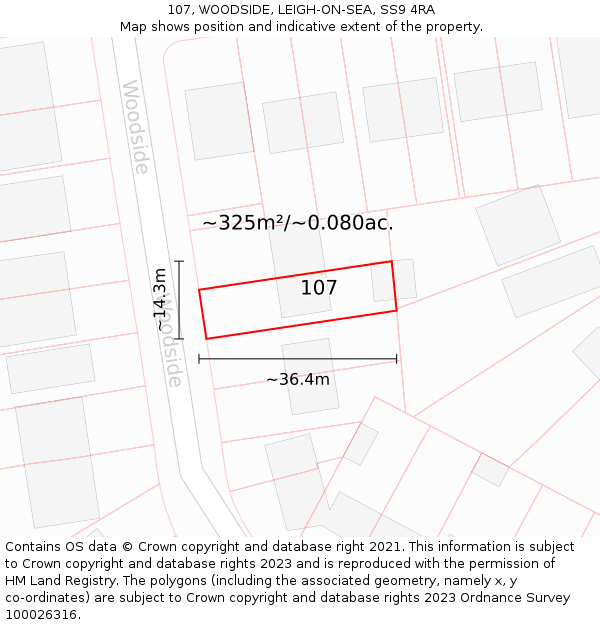 107, WOODSIDE, LEIGH-ON-SEA, SS9 4RA: Plot and title map