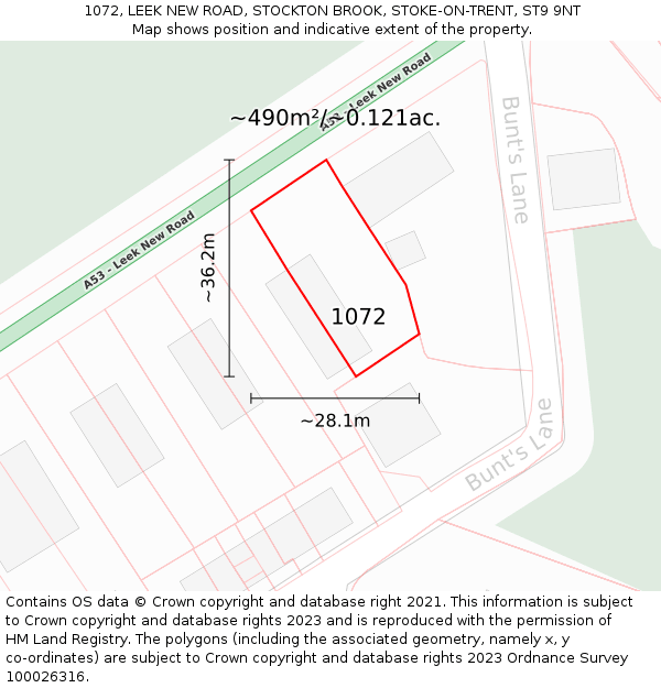 1072, LEEK NEW ROAD, STOCKTON BROOK, STOKE-ON-TRENT, ST9 9NT: Plot and title map